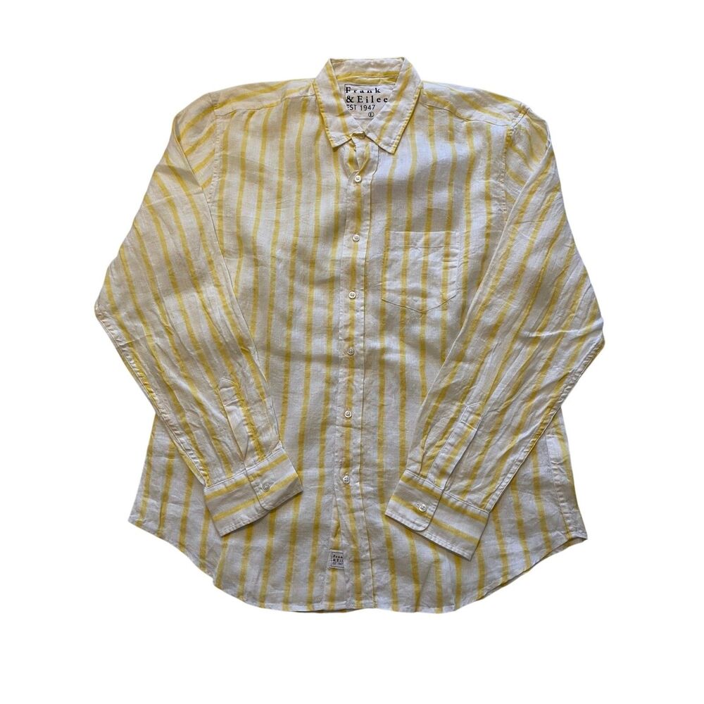 Frank & Eileen Don Button Up Striped Yellow Bright Beachy Size Large